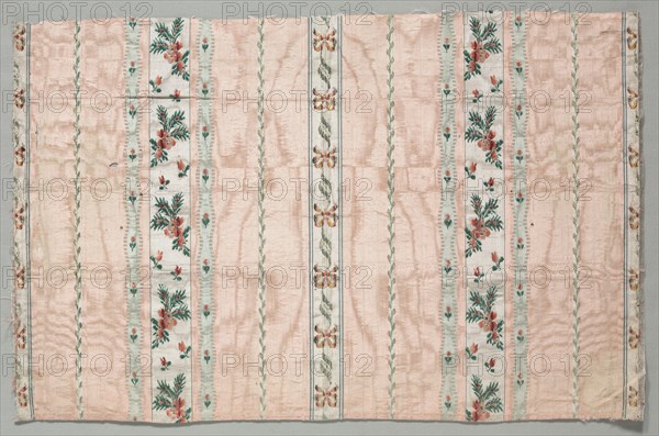 Taffeta, Brocaded, late 1700s. France, late 18th century, Period of Louis XVI (1774-1793). Watered silk, brocaded; overall: 49.6 x 30.5 cm (19 1/2 x 12 in.)