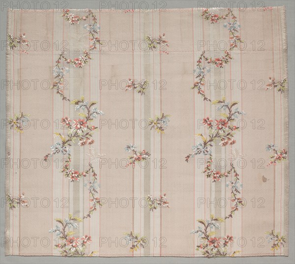 Taffeta Fragment, 1774-1793. France, 18th century, Period of Louis XVI (1774-1793). Taffeta, warp-patterned and brocaded; silk; overall: 51.4 x 47 cm (20 1/4 x 18 1/2 in.)