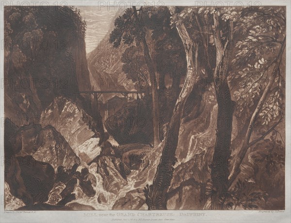 Liber Studiorum:  Mill near the Grand Chartreuse, Dauphiny. Joseph Mallord William Turner (British, 1775-1851). Etching and mezzotint