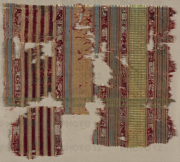 Striped fragment, 1200s - 1300s. Egypt or Syria, Mamluk period, 1200s-1300s. Tabby and fancy weave; silk and gold; overall: 20.4 x 24.2 cm (8 1/16 x 9 1/2 in.)