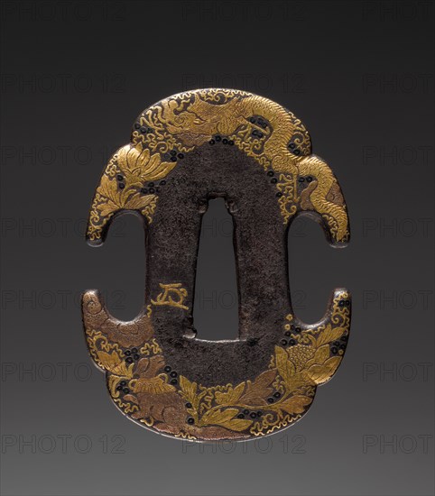 Sword Guard, early 19th century. Japan, Kyoto school, Edo period (1615-1868). Iron with gold inlay; average: 5.8 x 4.5 cm (2 5/16 x 1 3/4 in.).