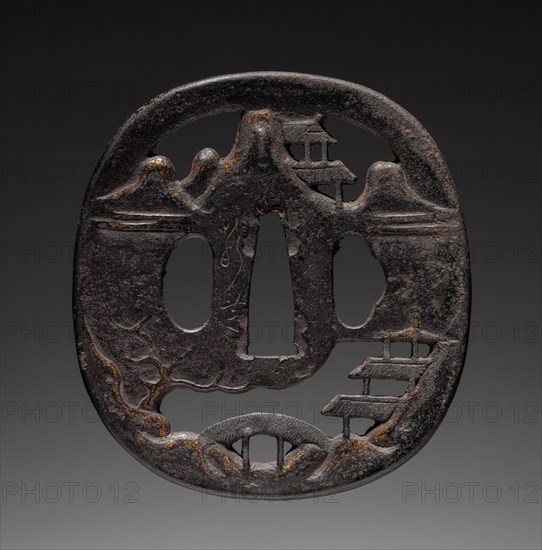 Sword Guard, late 17th century. Japan, Jakushi School, Edo period (1615-1868). Iron; average: 7.7 x 8.3 cm (3 1/16 x 3 1/4 in.).