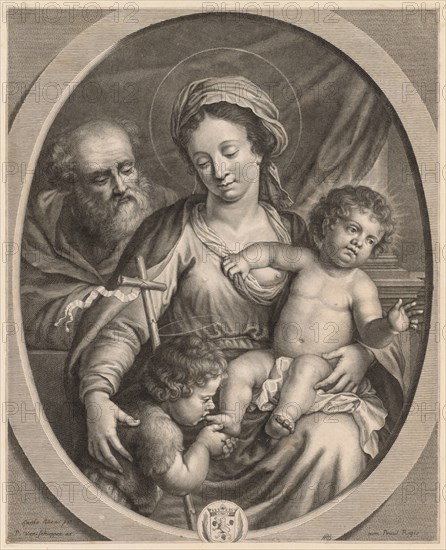 Holy Family and S. John. Pierre Louis van Schuppen (Flemish, 1627-1702), after Guido Reni (Italian, 1575-1642). Engraving