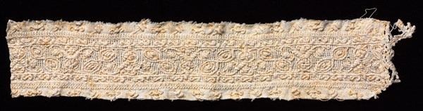 Fragment of a Band with Abstract Pattern, 1500s. Italy, Venice, 16th century. Needle lace, burato (twined ground and darned in one direction); bleached linen (est.); overall: 5.1 x 25.5 cm (2 x 10 1/16 in.)