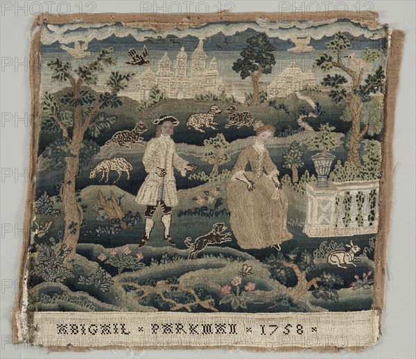 Abigail Parkman Embroidery, early 18th century. America, 18th century. Wool embroidery on canvas, tent stitch, petit point; overall: 52.1 x 56.5 cm (20 1/2 x 22 1/4 in.).