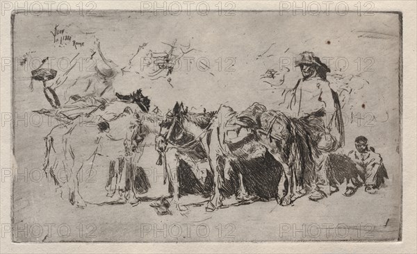 Men and Donkeys, Rome, 1880. Robert Frederick Blum (American, 1857-1903). Etching