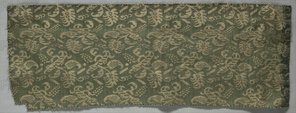 Textile Fragment, 1500s - 1600s. Italy, Perugia, 16th-17th century. Satin, brocaded; silk and metal thread; overall: 18.4 x 48.9 cm (7 1/4 x 19 1/4 in.).