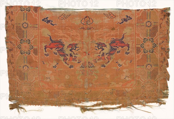 Fragment, 1700 - 1720. China, early 18th century. Twill ground; silk diasper weave; overall: 31.8 x 50.8 cm (12 1/2 x 20 in.)