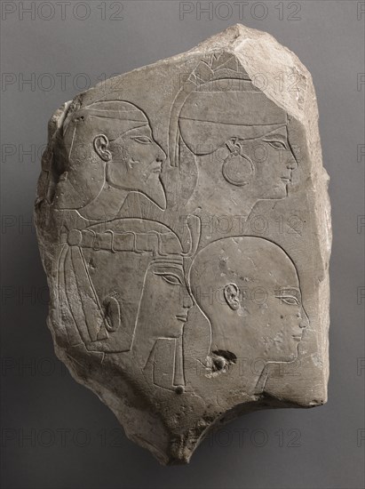 Trial Piece Worked on Both Sides, c. 1391-1353 BC. Egypt, probably Thebes, New Kingdom, Dynasty 18, reign of Amenhotep III. Limestone; overall: 34.4 x 24 x 7 cm (13 9/16 x 9 7/16 x 2 3/4 in.).