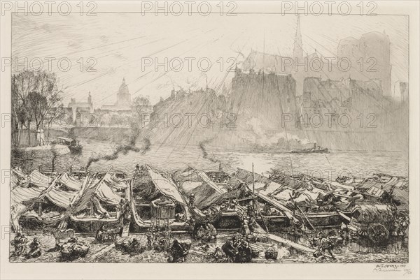 Le Grande Marché aux Pommes, 1917. Auguste Louis Lepère (French, 1849-1918). Etching