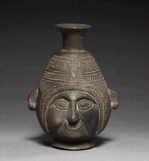 Bottle Vase, c. 1400. Peru, Chimu, late 14th-early 15th Century. Black ware; overall: 18.8 x 14 x 12.2 cm (7 3/8 x 5 1/2 x 4 13/16 in.).