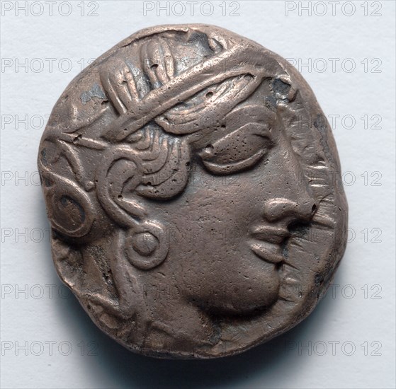 Athenian Tetradrachm: Female Head (obverse), 400s BC. Greece, 5th century BC. Silver; overall: 2.6 x 2.3 cm (1 x 7/8 in.).