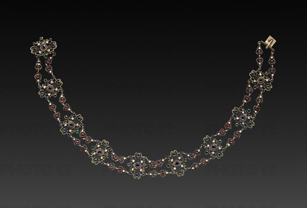 Necklace, 1700s. Hungary (?), 18th century. Metal with pearls, stones and enamel; overall: 43.2 cm (17 in.).