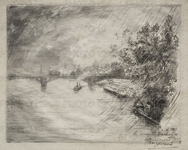 View of the Bridge of Saint-Pères, 1877. Félix Bracquemond (French, 1833-1914). Etching; sheet: 24.3 x 33.5 cm (9 9/16 x 13 3/16 in.); platemark: 19.9 x 25 cm (7 13/16 x 9 13/16 in.).