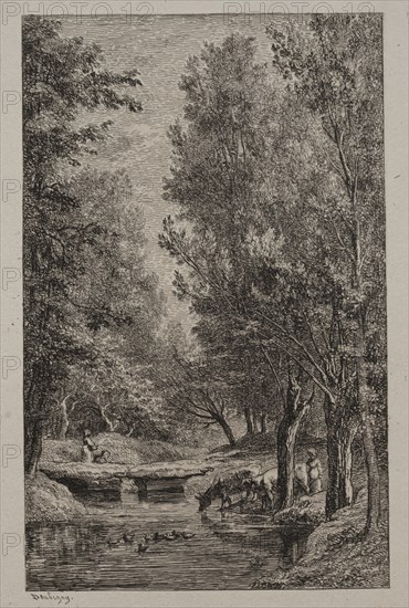 This etching was published in volume four of "La Vie à la campagne".: Brook in the Val Mondois, c. 1862. Charles François Daubigny (French, 1817-1878). Etching; sheet: 45 x 31.4 cm (17 11/16 x 12 3/8 in.); platemark: 28.2 x 21 cm (11 1/8 x 8 1/4 in.)