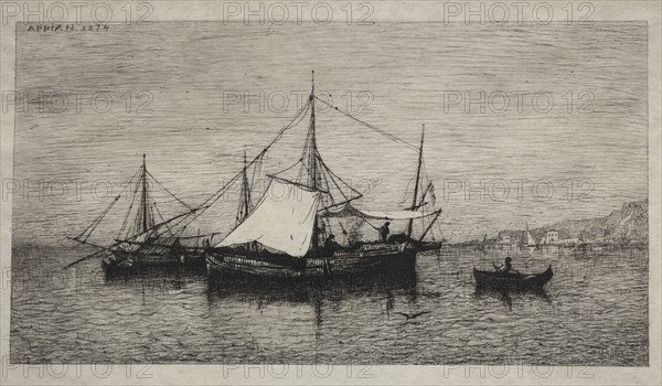 Boats of Cabotage (Coasts of Italy), 1874. Adolphe Appian (French, 1818-1898). Etching; sheet: 26.6 x 35.2 cm (10 1/2 x 13 7/8 in.); plate: 16.4 x 23.8 cm (6 7/16 x 9 3/8 in.)