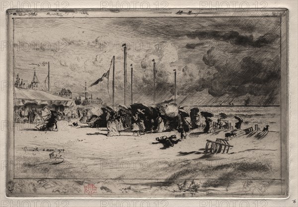 A Squall at Trouville, 1874. Félix Hilaire Buhot (French, 1847-1898). Etching, aquatint, roulette and drypoint ; sheet: 30.3 x 44.8 cm (11 15/16 x 17 5/8 in.); platemark: 16.2 x 24.3 cm (6 3/8 x 9 9/16 in.).