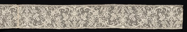 Band with Scroll Pattern, 16th century. Italy, Sicily, 16th century. Needle lace, burato (twined ground and darned in one direction); bleached linen (est.); overall: 14.7 x 388.3 cm (5 13/16 x 152 7/8 in.)
