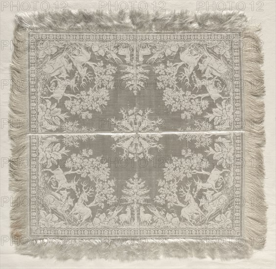 Napkin, 1867. Germany, Dresden, 19th century. Damask: linen; overall: 43.5 x 42 cm (17 1/8 x 16 9/16 in.)