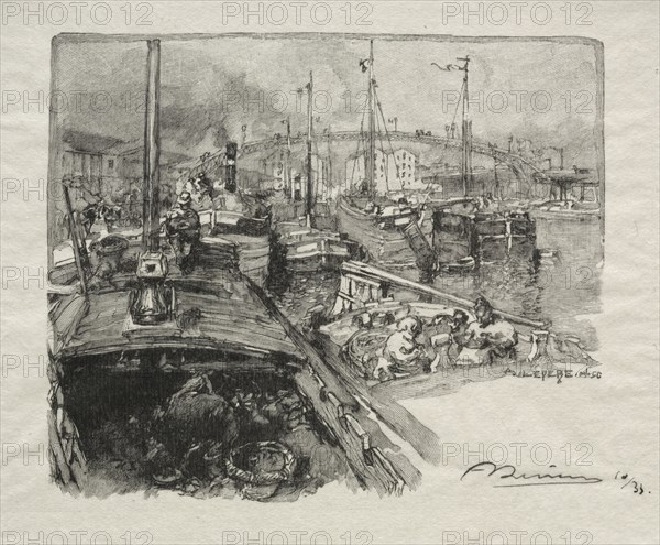 Le Bassin de la Villette. Auguste Louis Lepère (French, 1849-1918). Wood engraving