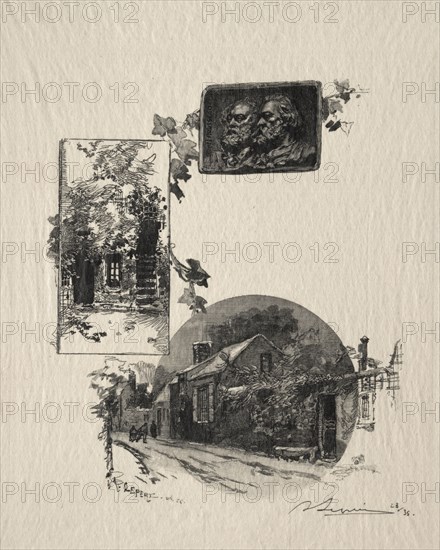 Entree de l'atelier Rousseau et la Maison de Millet, 1887. Auguste Louis Lepère (French, 1849-1918). Wood engraving