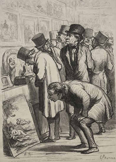 Gallery at Hotel Drouot:  The Day of the Sale. Honoré Daumier (French, 1808-1879). Wood engraving