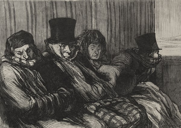 Les chemins de fer:  train de plaisir:  dix degrés d'ennue et de mauvaise humeur. Honoré Daumier (French, 1808-1879). Wood engraving