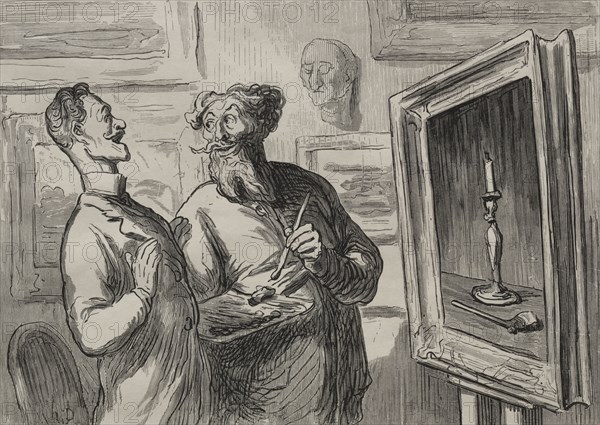 The Painters:  A Realist Always Finds Another Realist to Admire Him. Honoré Daumier (French, 1808-1879). Wood engraving