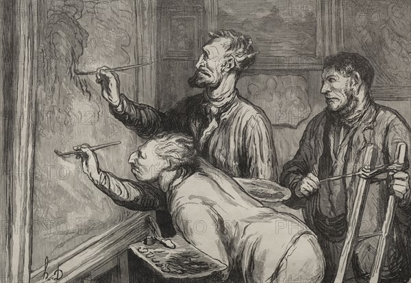The Painters:  The Last Stroke of the Brush, Exposition of 1868. Honoré Daumier (French, 1808-1879). Wood engraving