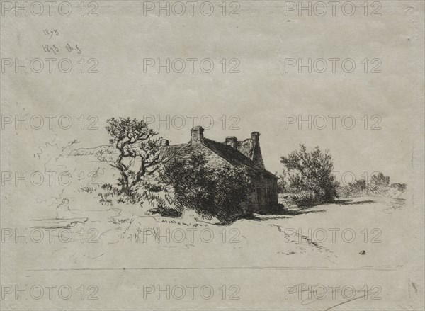 Les Petits Maisons Kercassier, 1875. Charles-Émile Jacque (French, 1813-1894). Etching