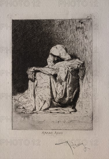 Arabe assis, les mains croisees sur les genous. Mariano Fortuny y Carbó (Spanish, 1838-1874). Etching