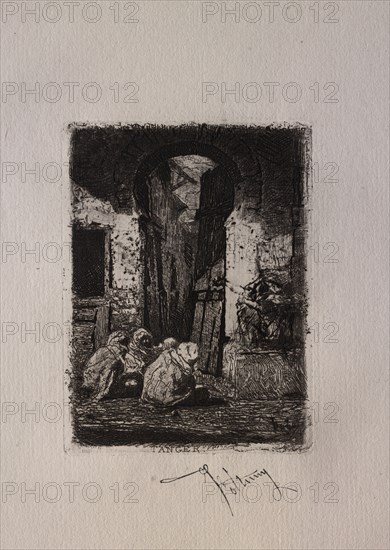 Tanger, Arabes assis. Mariano Fortuny y Carbó (Spanish, 1838-1874). Etching