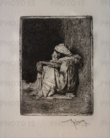 Marocain assis. Mariano Fortuny y Carbó (Spanish, 1838-1874). Etching