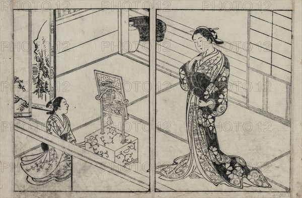 Woman and Child Beside a Mirror Stand, c. 1740s. Nishikawa Sukenobu (Japanese, 1671-1754). Color woodblock print; sheet: 25.6 x 37.4 cm (10 1/16 x 14 3/4 in.).