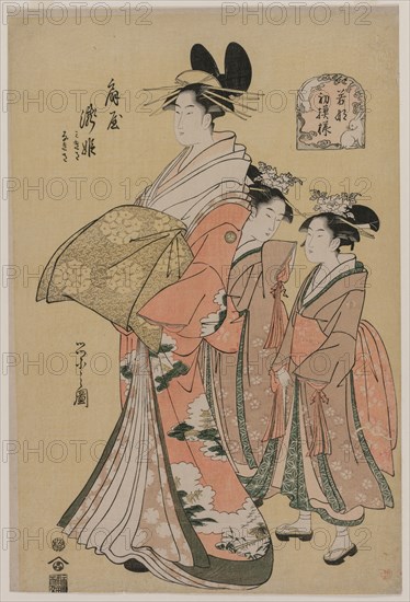 The Courtesan Takihime and Attendants (from the series New Patterns of Young Greens), 1795. Chobunsai Eishi (Japanese, 1756-1829). Color woodblock print; sheet: 38.8 x 26.1 cm (15 1/4 x 10 1/4 in.).