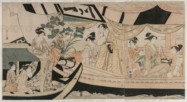 Women in a Pleasure Boat on the Sumida River, mid 1790s. Chobunsai Eishi (Japanese, 1756-1829). Color woodblock print; sheet: 38.4 x 24.1 cm (15 1/8 x 9 1/2 in.).