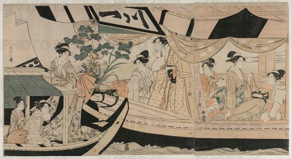 Women in a Pleasure Boat on the Sumida River, mid 1790s. Chobunsai Eishi (Japanese, 1756-1829). Color woodblock print; sheet: 38.2 x 24.2 cm (15 1/16 x 9 1/2 in.).