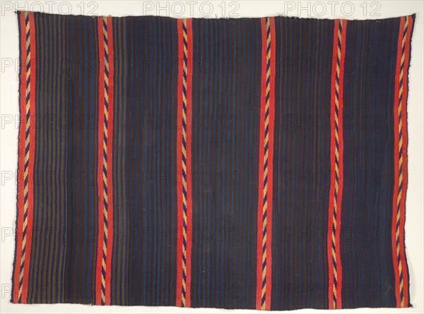 Wearing Blanket with Moki (Moqui) Stripes, 1865-1875. America, Native North American, Southwest, Navajo or Pueblo (Zuni), Post-Contact, Late Classic Period. Tapestry weave: wool (handspun, Germantown, and bayeta); overall: 181 x 131.5 cm (71 1/4 x 51 3/4 in.)