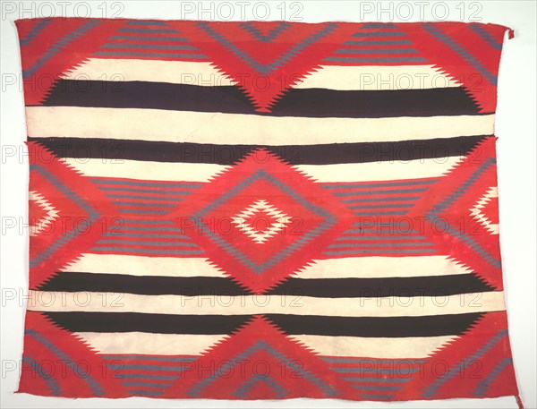Rug (Third-phase Chief Blanket Style, Germantown Weaving), c. 1890-1910. America, Native North American, Southwest, Navajo, Post-Contact, Early Period. Tapestry weave: cotton and wool (Germantown); overall: 162 x 211 cm (63 3/4 x 83 1/16 in.)