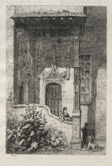 Maison dite de la Reine Blanche, Rue St. Hippolyte. Alfred Alexandre Delauney (French, 1830-1894). Etching and drypoint
