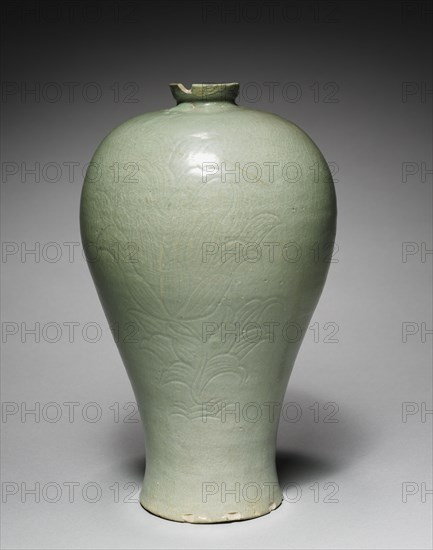 Prunus Vase with Incised Peony Design, 1100s-1200s. Korea, Goryeo period (918-1392). Pottery; overall: 31.5 cm (12 3/8 in.).