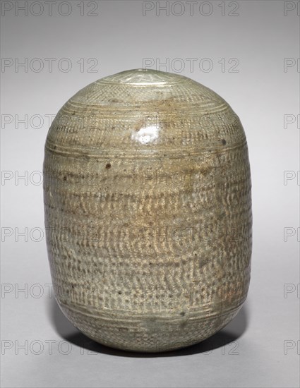 Wine Cask with Stamped Floral Decoration, pre-Goryeo period (918-1392). Korea, Joseon dynasty (1392-1910). Pottery; outer diameter: 14.9 cm (5 7/8 in.); overall: 19.8 cm (7 13/16 in.).