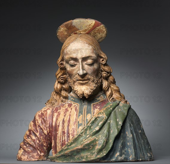 Bust of Christ, c. 1470-1500. Workshop of Andrea del Verrocchio (Italian, 1435-1488). Painted terracotta and wood; overall: 57.2 x 53.3 x 29.2 cm (22 1/2 x 21 x 11 1/2 in.).