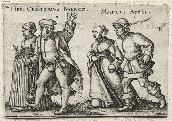 The Village Wedding:  Her Gregorius Mercz / Marcus April, 1546. Hans Sebald Beham (German, 1500-1550). Engraving