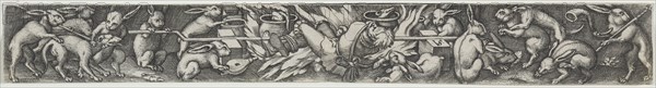 Rabbits Roasting a Hunter and His Dogs. Virgilius Solis (German, 1514-1562). Engraving