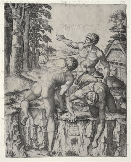 The Climbers (Three Figures from Michelangelo's Battle of Cascina), 1510. Marcantonio Raimondi (Italian, 1470/82-1527/34), after Michelangelo Buonarroti (Italian, 1475-1564). Engraving