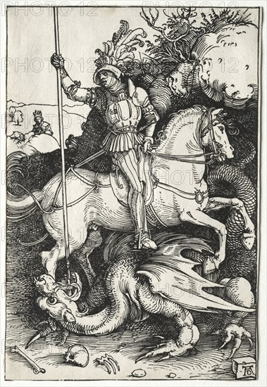 St. George Killing the Dragon, 1500s. Albrecht Dürer (German, 1471-1528). Woodcut; sheet: 21.1 x 14.3 cm (8 5/16 x 5 5/8 in.); mat size: 48.9 x 36.3 cm (19 1/4 x 14 5/16 in.)