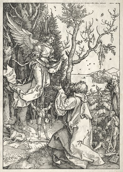 Life of the Virgin:  Joachim and the Angel, c. 1504. Albrecht Dürer (German, 1471-1528). Woodcut; image: 29.8 x 21 cm (11 3/4 x 8 1/4 in.)