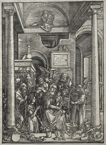 Life of the Virgin:  Adoration of the Virgin and Child by Saints and Angels, 1504-1505. Albrecht Dürer (German, 1471-1528). Woodcut