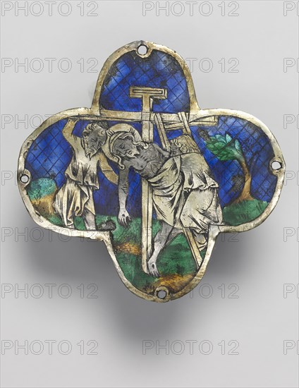 Quatrilobed Plaque: The Descent from the Cross, c. 1350-1400. Spain, Catalonia?, 14th century. Translucent enamel (basse-taille) on silver; overall: 8.3 cm (3 1/4 in.)